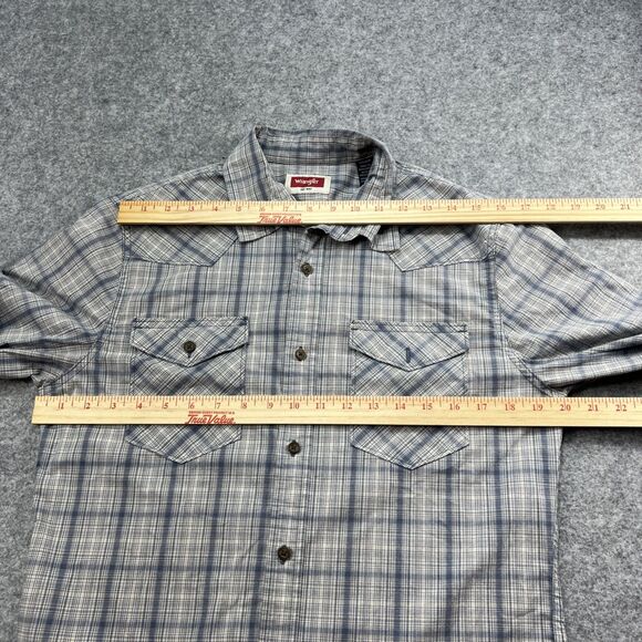 Wrangler Long Sleeve Woven Button Up Shirt Mens Size  Small Plaid Blue Slim Fit - Picture 6 of 15